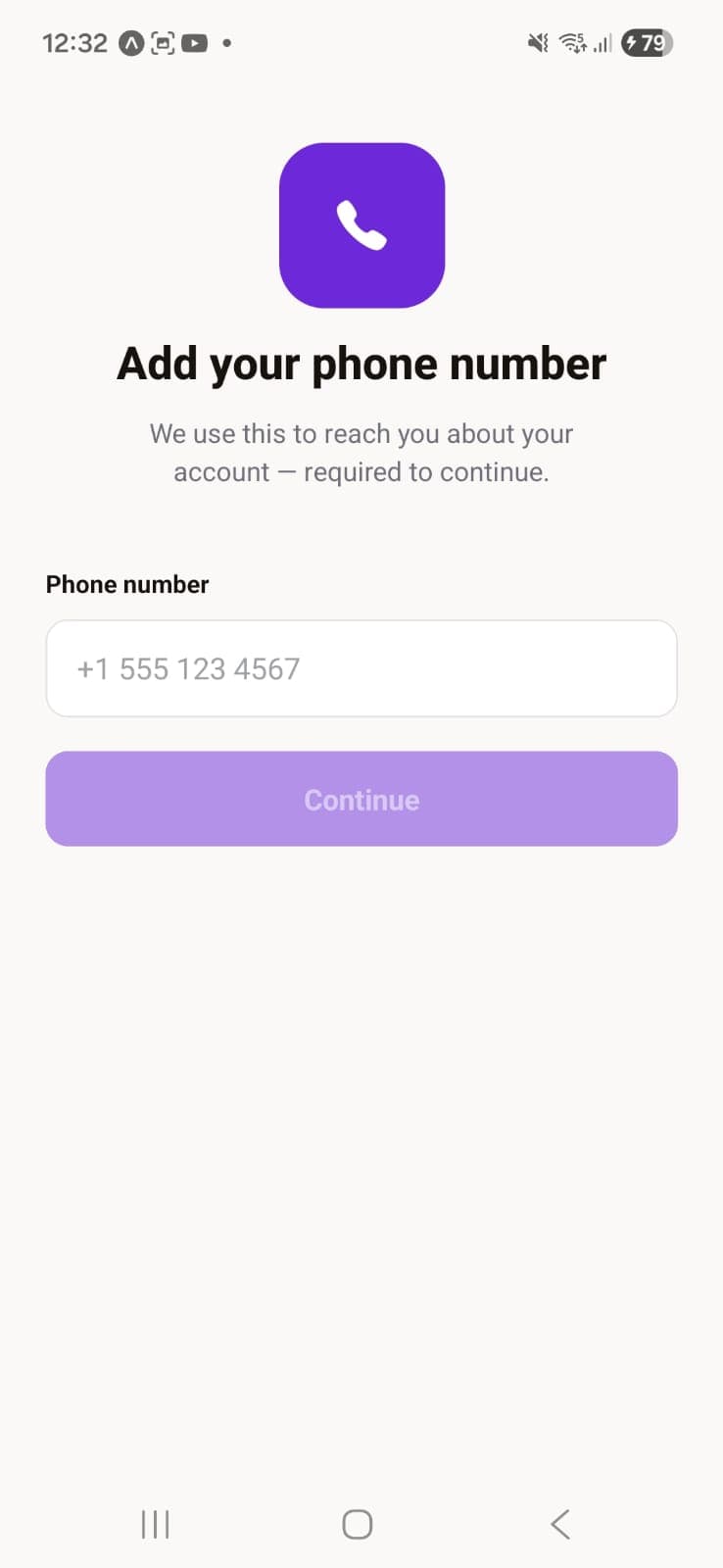 Add your phone number — shown on first login